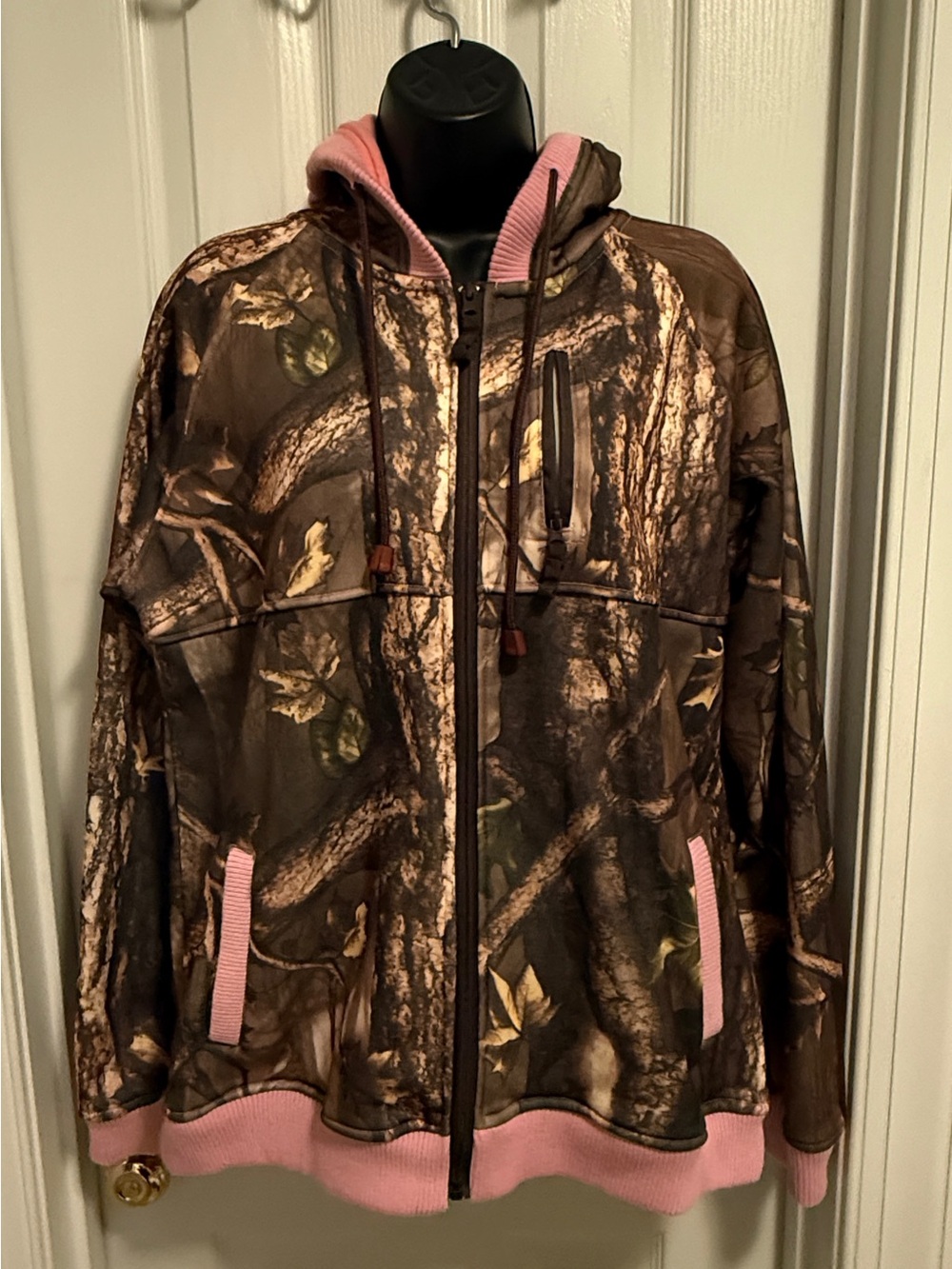Masters Brown Woodland Camo Zip Hoodie with Pink Trim